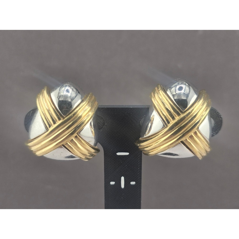 Vintage Ciner Clip On Earrings Ribbed X Motif Domed Triangle 1"
